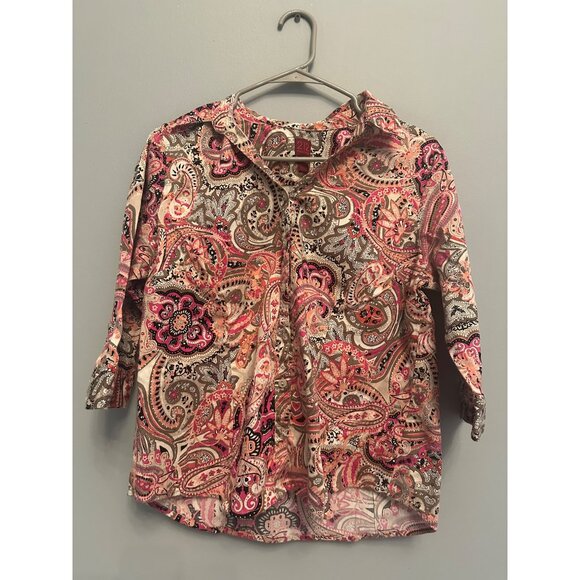 212 Tops - 212 Paisley Button-down shirt Pink and Beige Size Petite Large